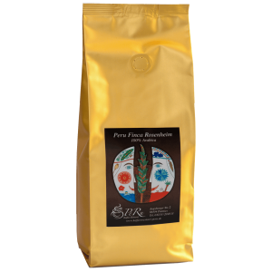Kaffee Finca Rosenheim Peru in goldenem Beutel, 100% Arabica