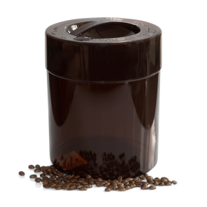 Vakuum Kaffee Aufbewahrungsbehälter in braun mit Kaffeebohnen am Boden
