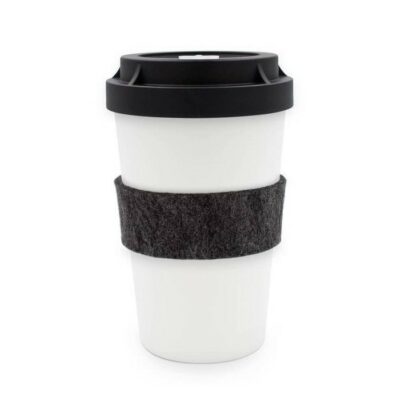 Coffee-To-Go Becher in weiß mit Hitzeschutz-Manschette