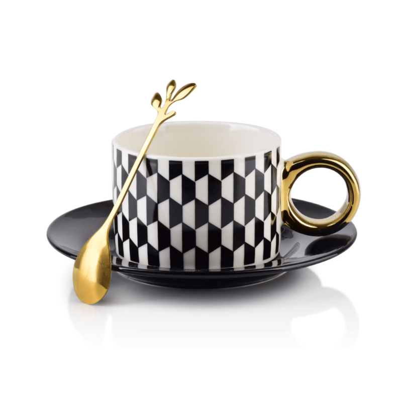 Design Kaffeetasse mit Unterteller und Löffel Kendal No. 1