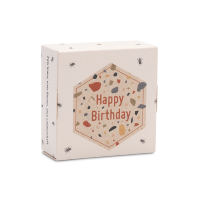 Honigpralinen Verpackung mit Happy Birthday Aufschrift
