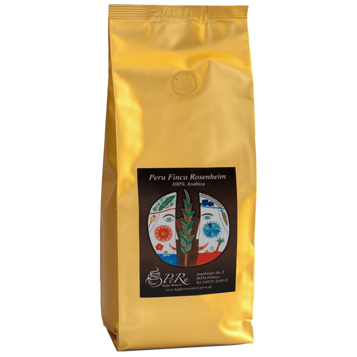 Kaffee "Peru Finca Rosenheim" in goldenem Beutel, 100% Arabica