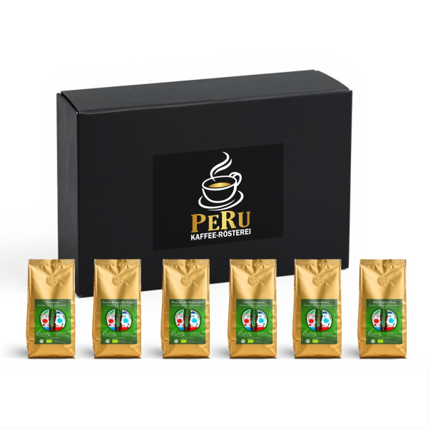 Bio Kaffee Probierpaket - 6 goldene Kaffeebeutel und schwarze Magnetbox
